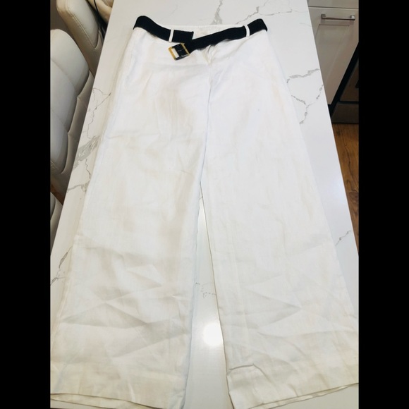 NWT Zoe D white linen pants with belt - Picture 2 of 7